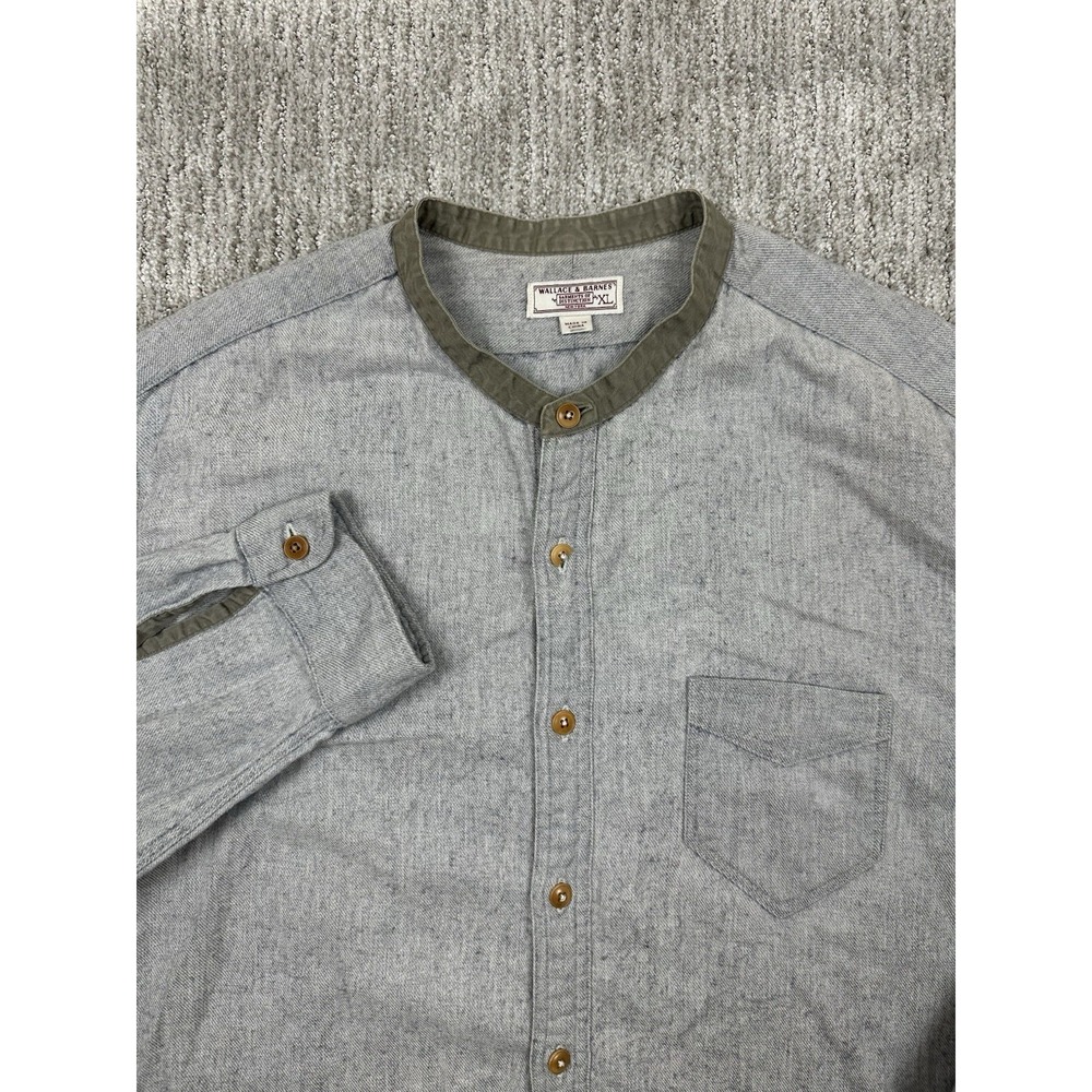Wallace & Barnes Band Collar Gray Long Sleeve Buttonup‎ Shirt Mens XL *Flaw*